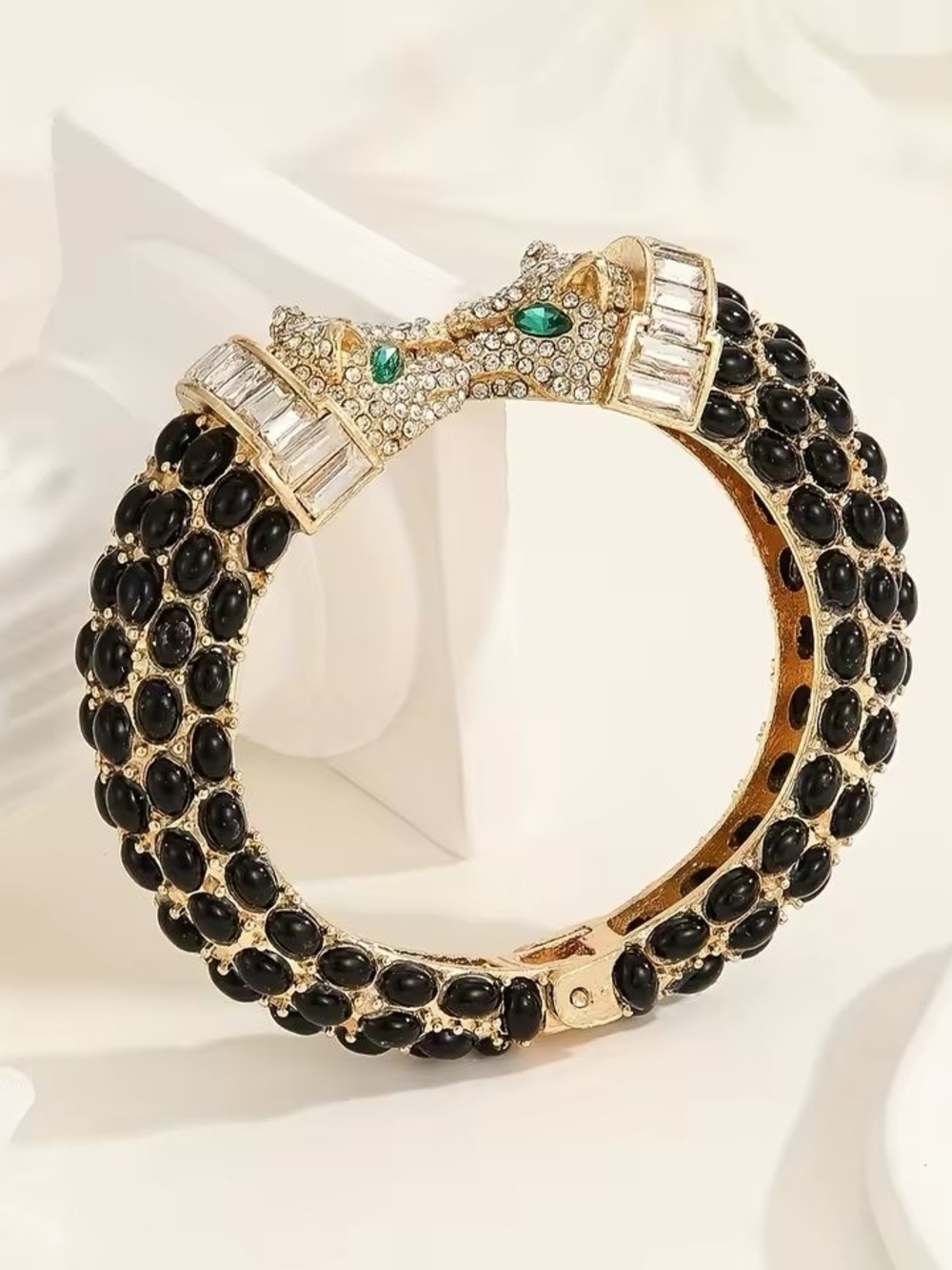 Luxury Panther Cuff Bracelet Black Crystal Gold Statement - Picture 5 of 11